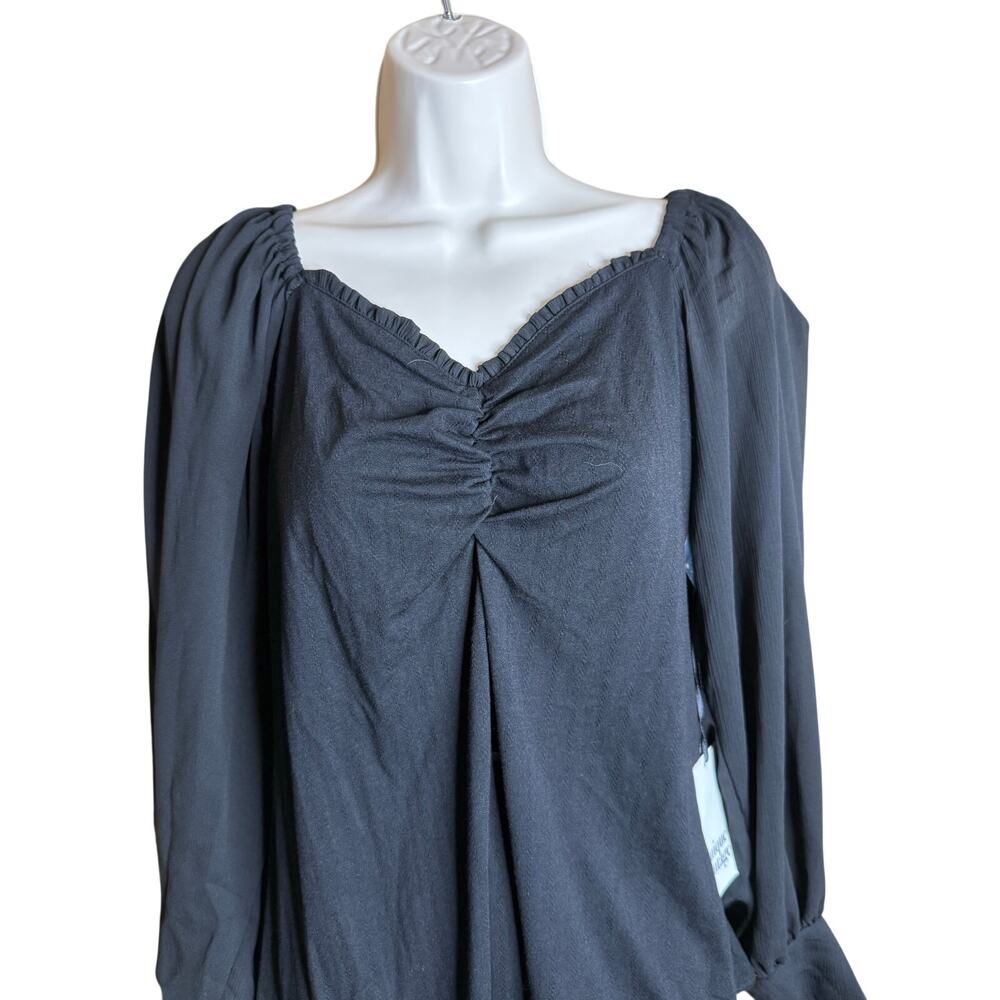 Unique Vintage Black Chiffon Long Sleeve Sweetheart Neck Bodysuit 5X NWT